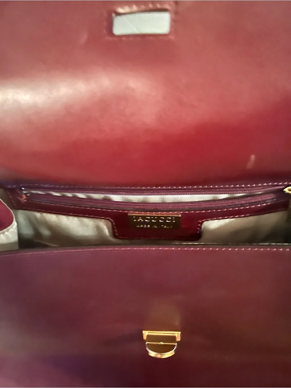 LACUCCI ITALIAN LEATHER Burgundy Suede & Leather Satchel with Gold Hardware